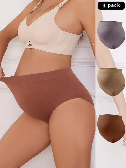 Maternity Panties 3 Pack - High Waist Solid Color Stretchy Soft Seamless, Pregnancy Daily Wear