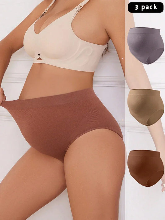 Maternity Panties 3 Pack - High Waist Solid Color Stretchy Soft Seamless, Pregnancy Daily Wear