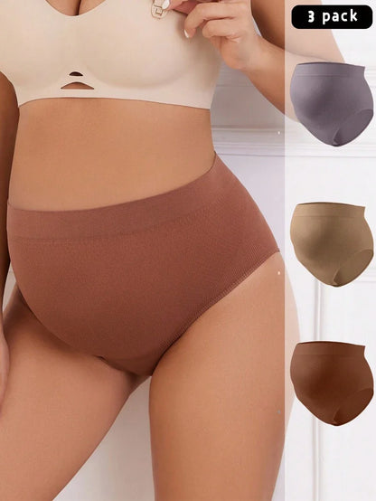 Maternity Panties 3 Pack - High Waist Solid Color Stretchy Soft Seamless, Pregnancy Daily Wear