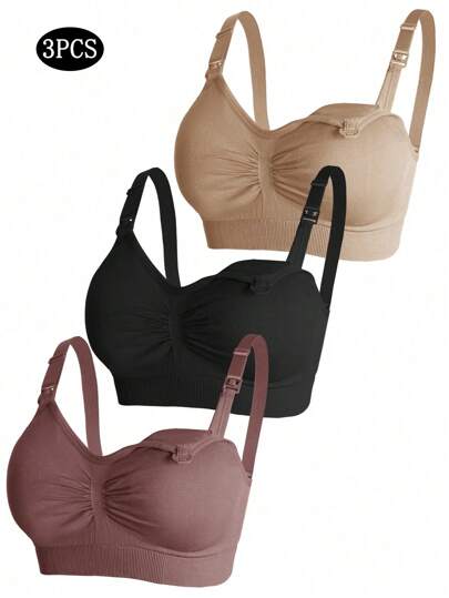 3-Pack Maternity Nursing Bra Set Women Nylon Wireless Front Open Buckle Adjustable Push Up Breastfeeding Bra