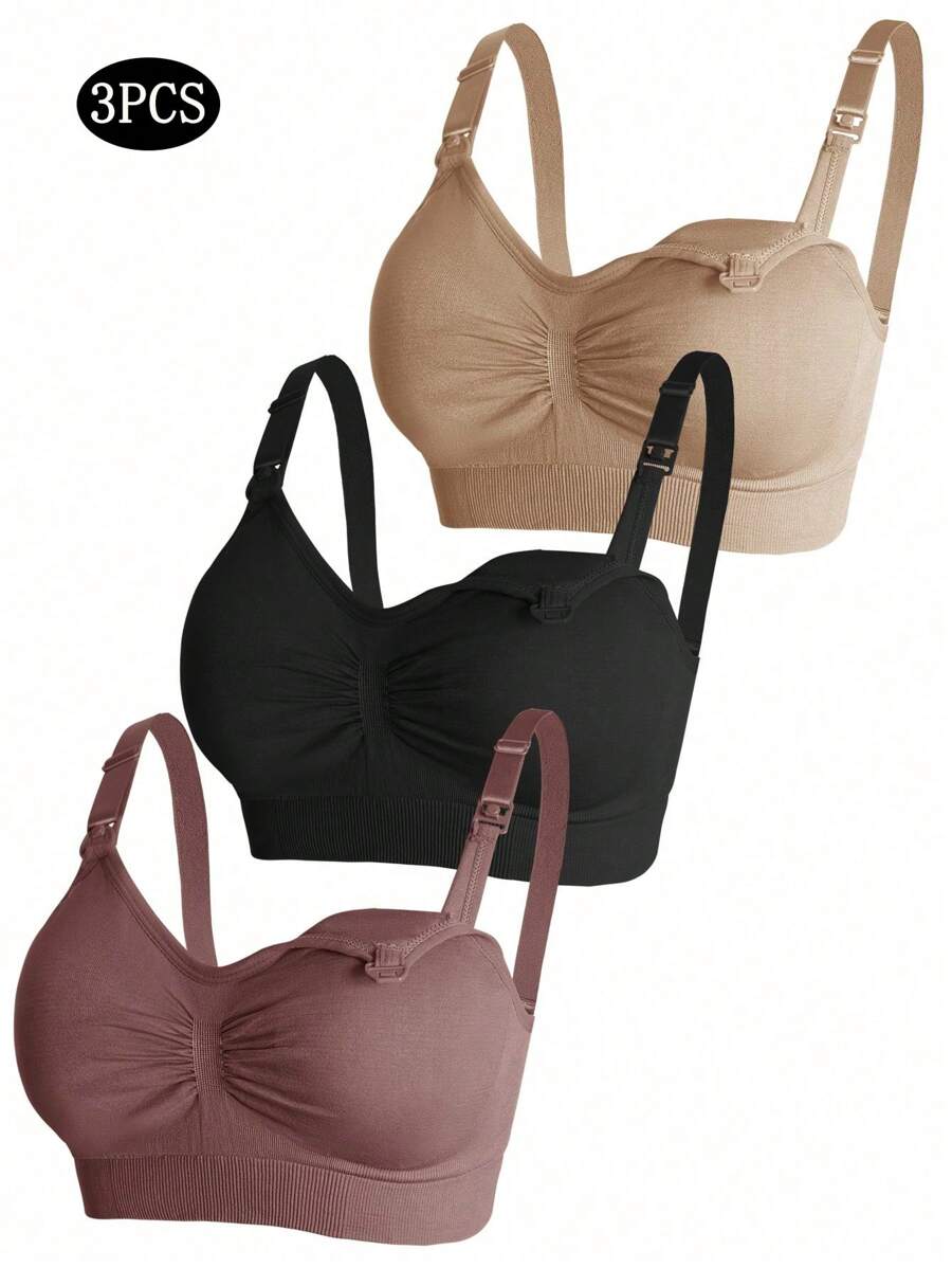 3-Pack Maternity Nursing Bra Set Women Nylon Wireless Front Open Buckle Adjustable Push Up Breastfeeding Bra