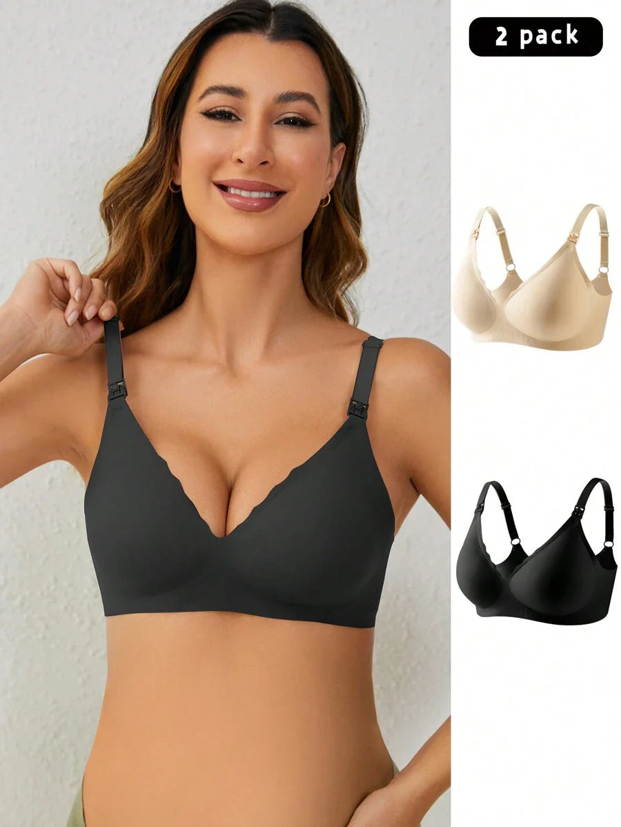 Maternity Nursing Bra 2 Pack - Seamless Solid Color Wireless Breastfeeding, Pregnancy Postpartum