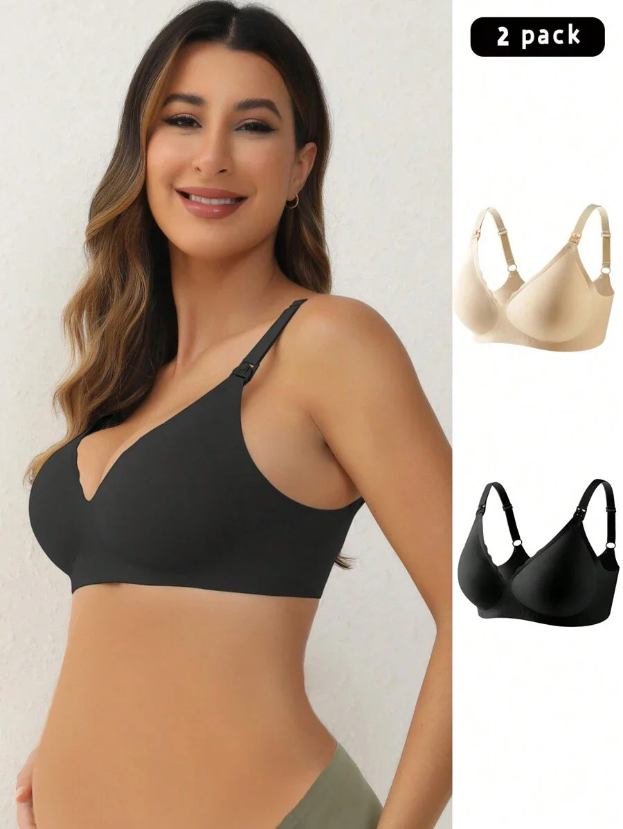 Maternity Nursing Bra 2 Pack - Seamless Solid Color Wireless Breastfeeding, Pregnancy Postpartum
