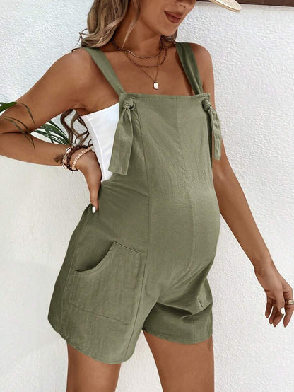 Pink Minimalist Backless Maternity Jumpsuit - 100% Cotton Loose Fit Short Overalls with Pockets - Summer Beach Casual Sleeveless One Piece