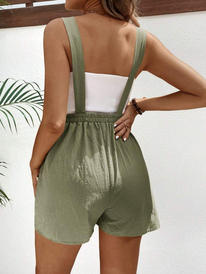 Pink Minimalist Backless Maternity Jumpsuit - 100% Cotton Loose Fit Short Overalls with Pockets - Summer Beach Casual Sleeveless One Piece