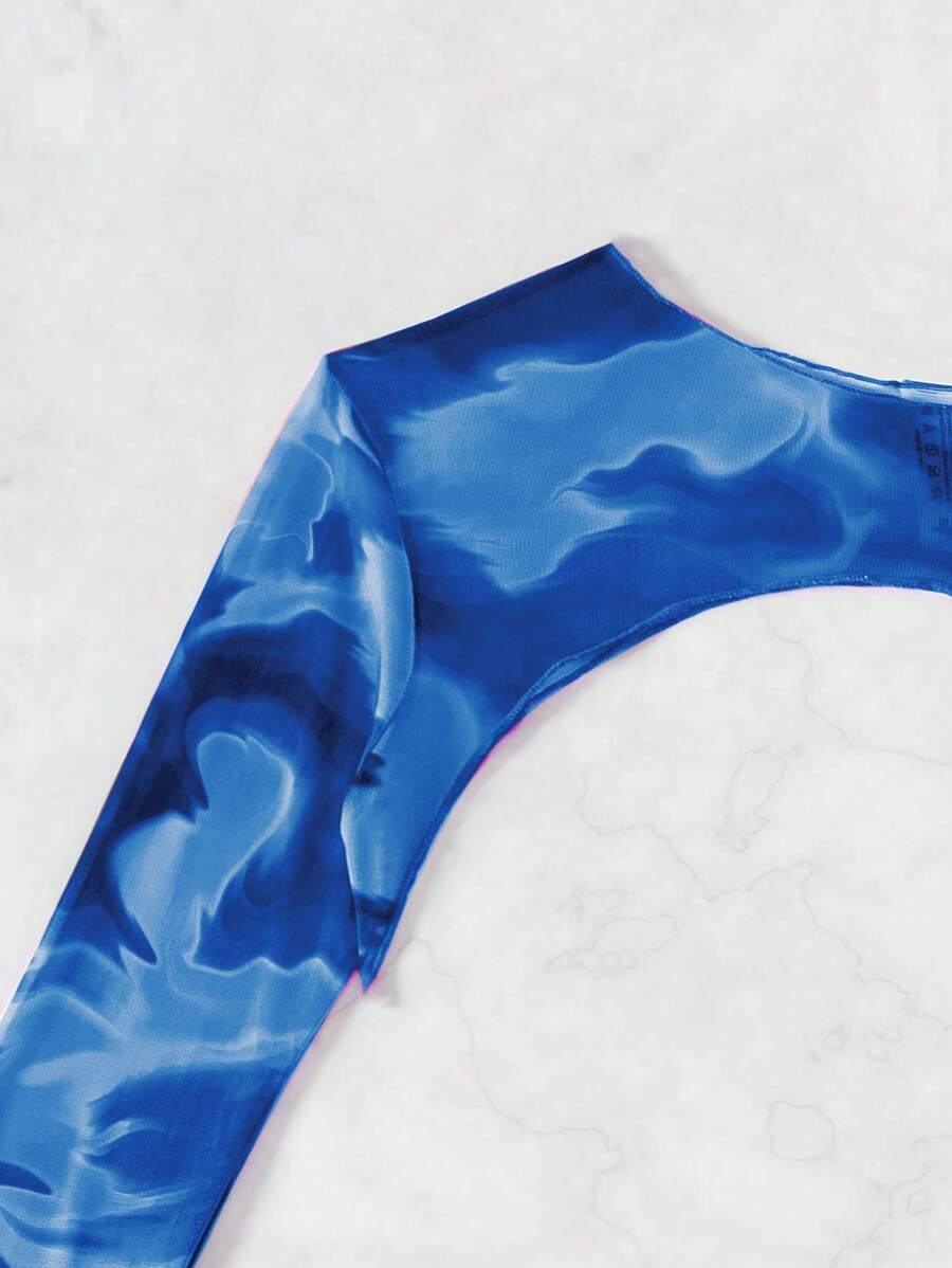 Women's Tie Dye Bikini Set - Drawstring Halter, High Waist, Long Sleeve Cover, Multicolor
