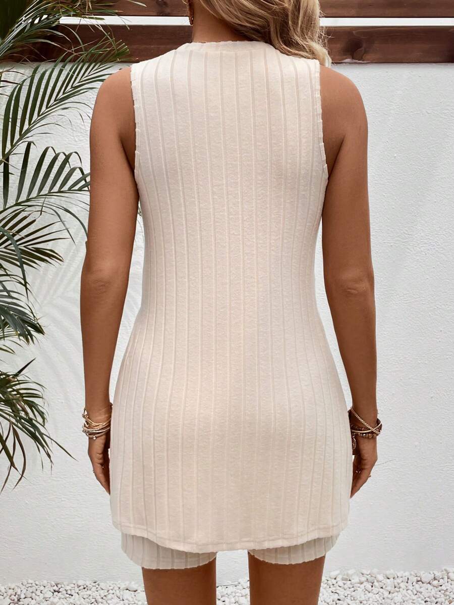 Maternity 2-Piece Striped Camisole and Shorts Set High Stretch Round Neck Side Slit Casual Summer Lounge Outfit