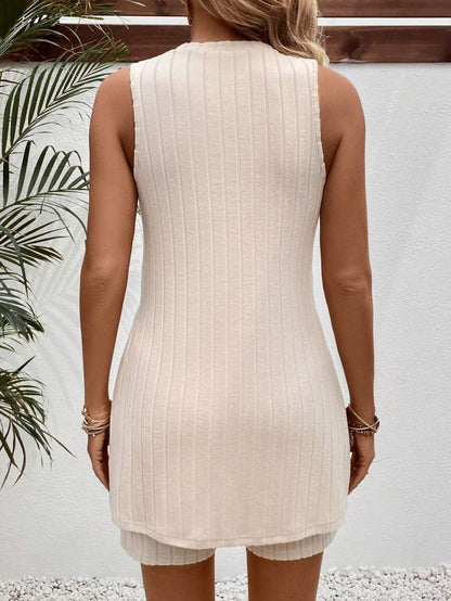 Maternity 2-Piece Striped Camisole and Shorts Set High Stretch Round Neck Side Slit Casual Summer Lounge Outfit