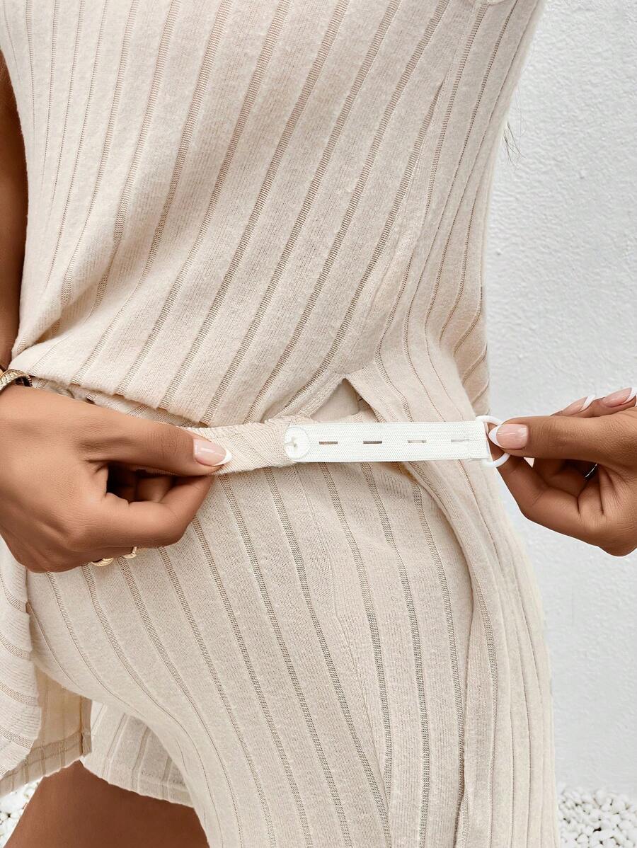 Maternity 2-Piece Striped Camisole and Shorts Set High Stretch Round Neck Side Slit Casual Summer Lounge Outfit