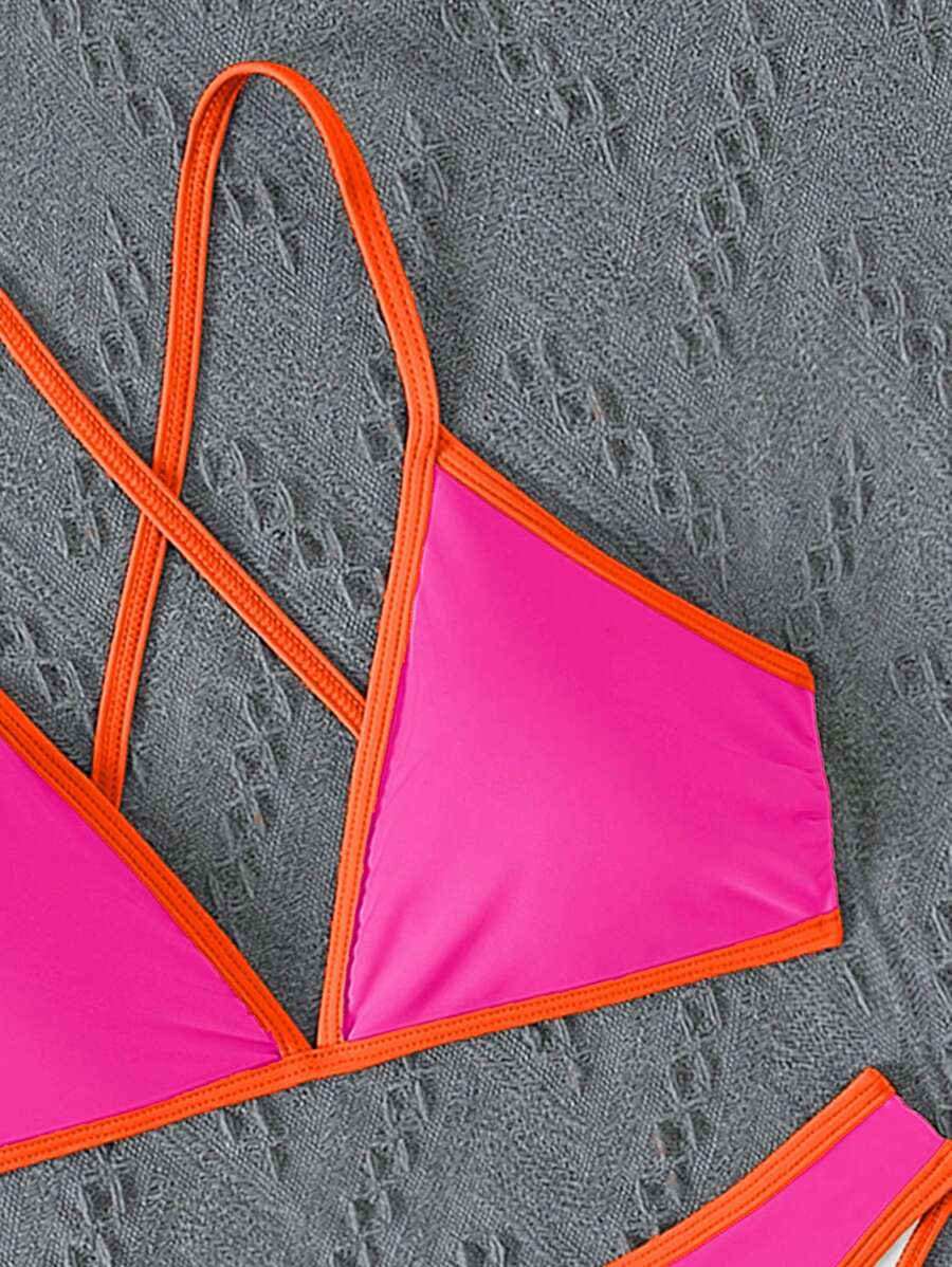 Swim Vcay Summer Beach Women Vacation Color-Block Halter Strap Bikini Set With Separated Bikini Set