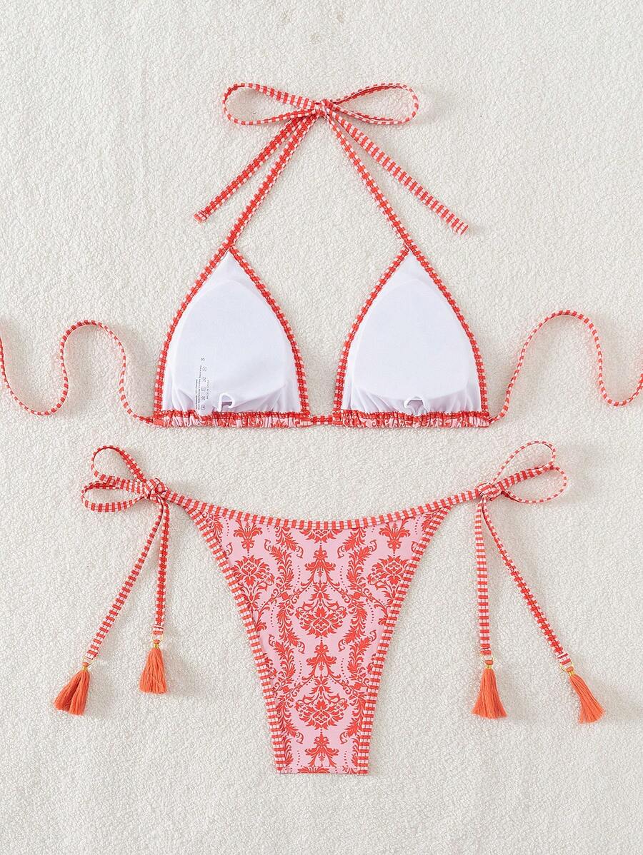Swim Vcay Women's Summer Vacation Beach Paisley Print Halter Neck Bikini Set