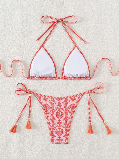 Swim Vcay Women's Summer Vacation Beach Paisley Print Halter Neck Bikini Set
