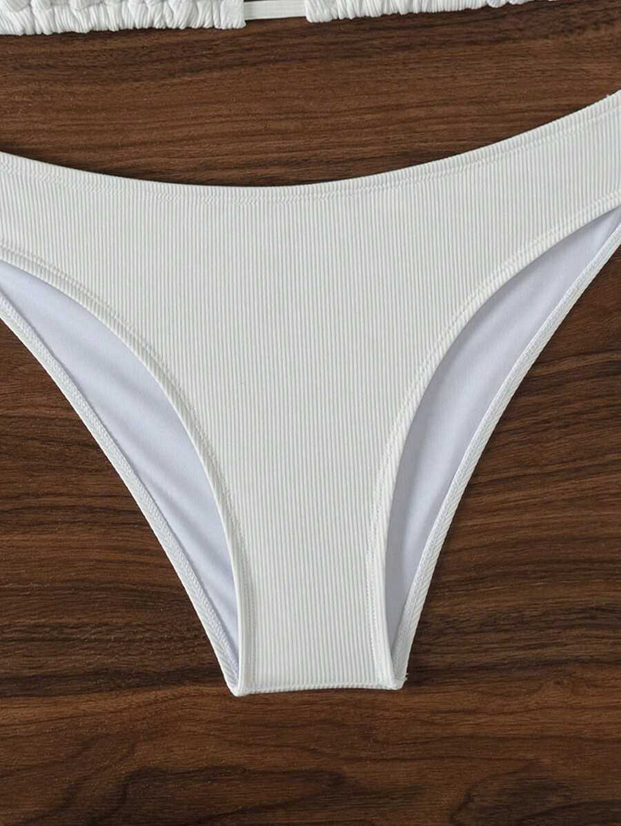 Women's Solid Halter Bikini Set - Lace Up, High Waist, Tie Detail, White