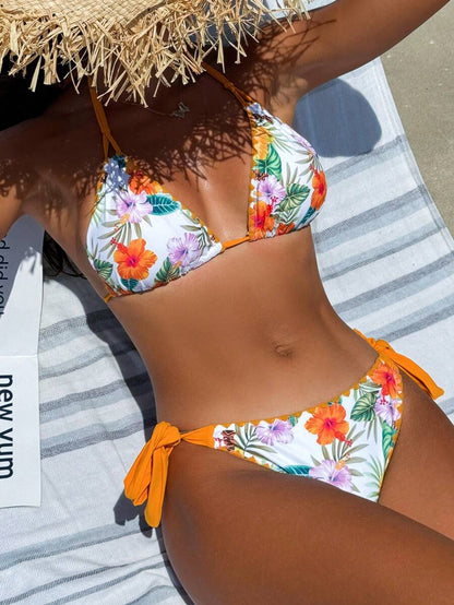 Swim Vcay Women's Fashion Summer Vacation Shell Print Halter Bikini Set