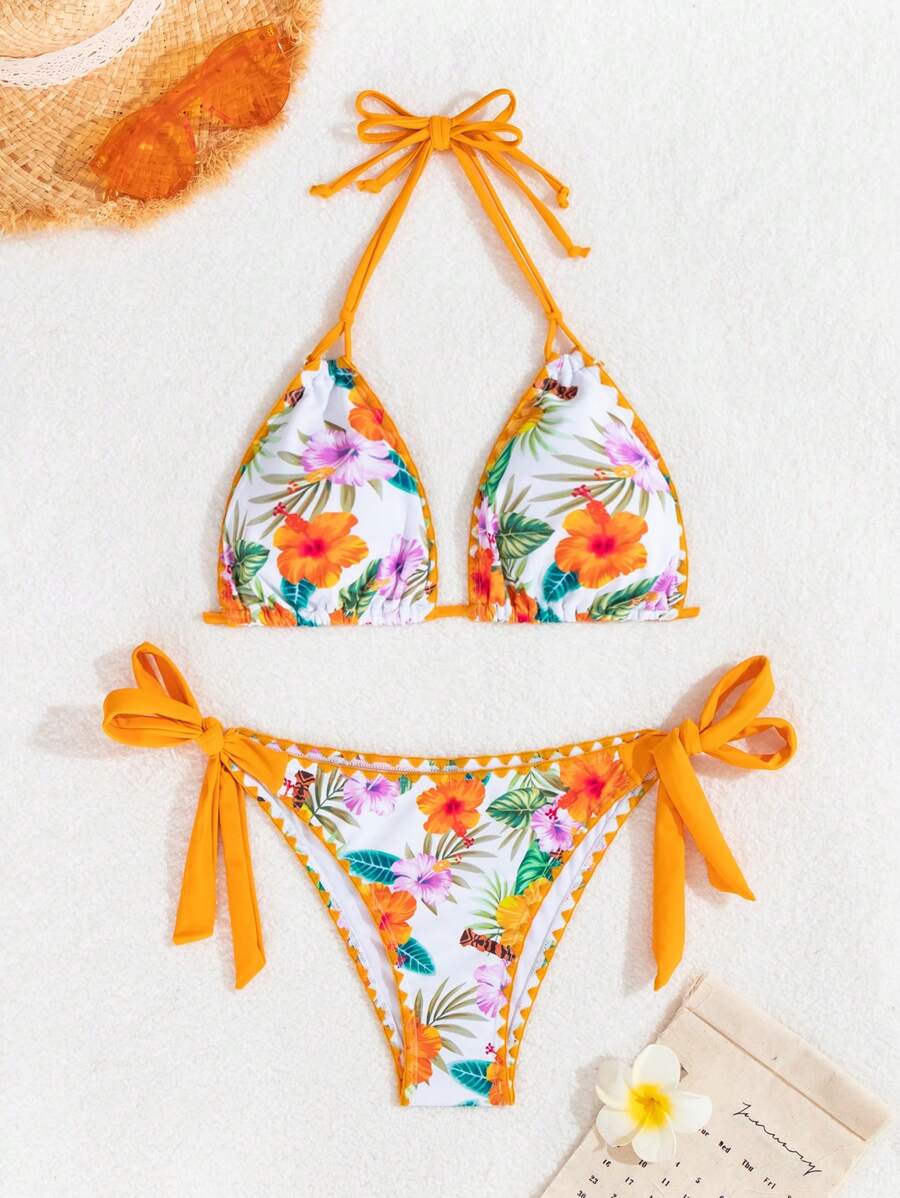 Swim Vcay Women's Fashion Summer Vacation Shell Print Halter Bikini Set