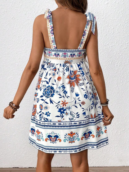 Maternity Holiday Floral Print Spaghetti Strap Cami Dress Boho High Waist Flared Mini Dress for Beach Vacation