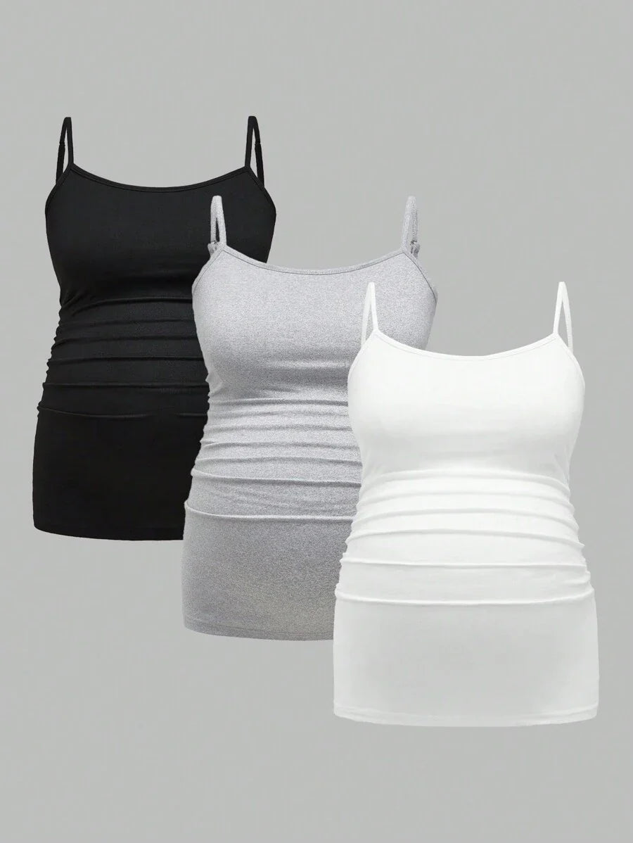 Multicolor Minimalist Ruched Maternity Cami - Slim Fit Spaghetti Strap High Stretch Knitted Tank Top for Pregnant Women Daily Wear
