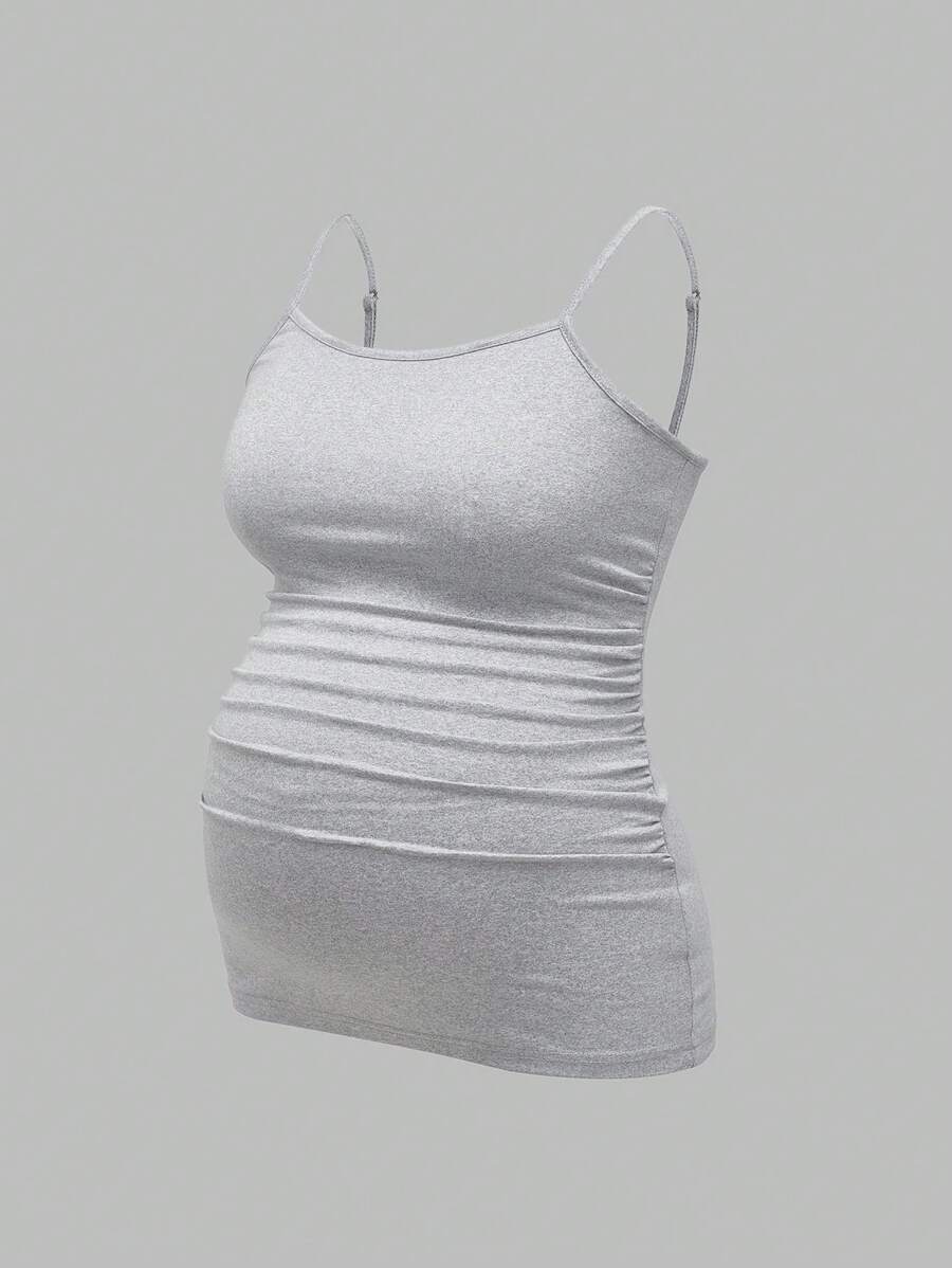 Multicolor Minimalist Ruched Maternity Cami - Slim Fit Spaghetti Strap High Stretch Knitted Tank Top for Pregnant Women Daily Wear