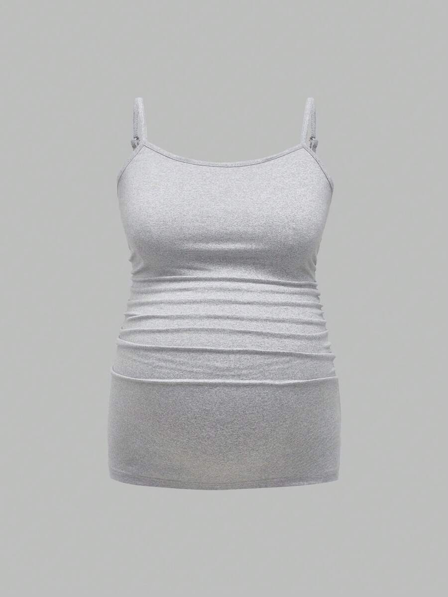 Multicolor Minimalist Ruched Maternity Cami - Slim Fit Spaghetti Strap High Stretch Knitted Tank Top for Pregnant Women Daily Wear