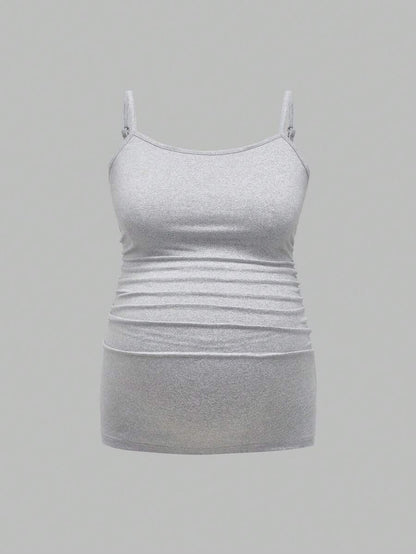 Multicolor Minimalist Ruched Maternity Cami - Slim Fit Spaghetti Strap High Stretch Knitted Tank Top for Pregnant Women Daily Wear