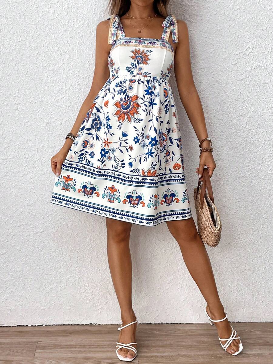 Maternity Holiday Floral Print Spaghetti Strap Cami Dress Boho High Waist Flared Mini Dress for Beach Vacation