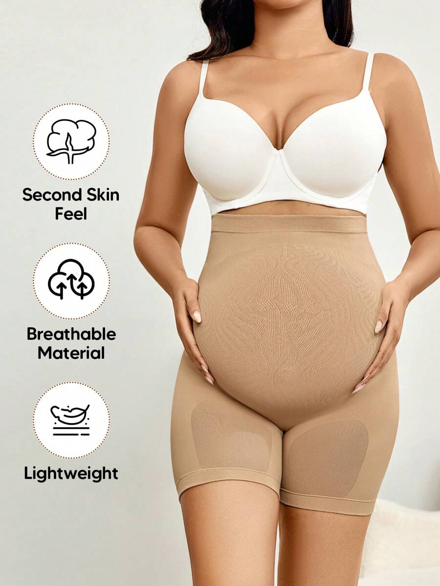 Maternity Solid Color Knee-Length Shorts - High Stretchy Summer Comfort