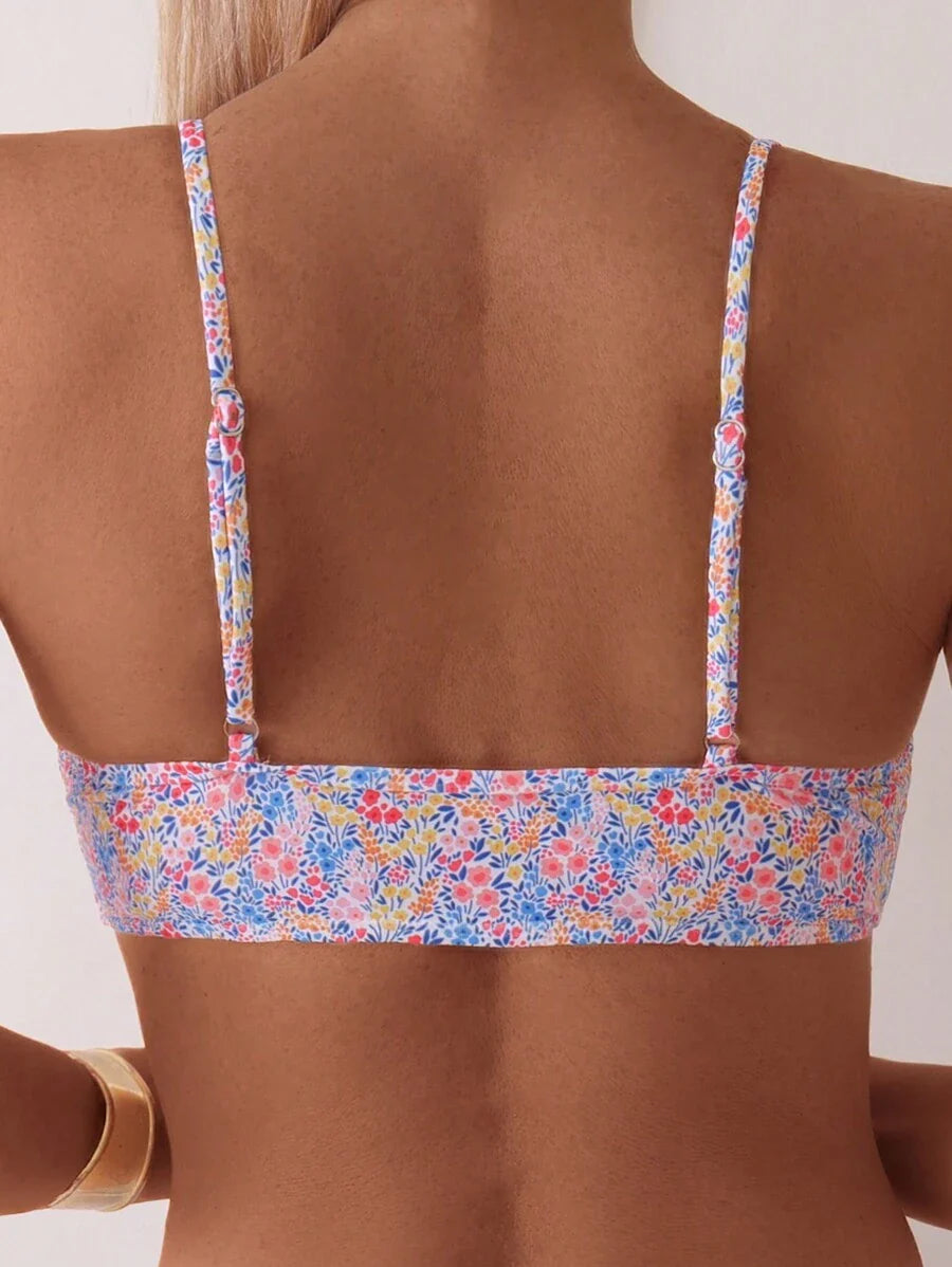 Women's Ditsy Floral Bikini Set - Ruched Spaghetti Strap, Hipsters, High Waist, Multicolor