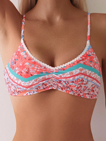 Women's Ditsy Floral Bikini Set - Ruched Spaghetti Strap, Hipsters, High Waist, Multicolor
