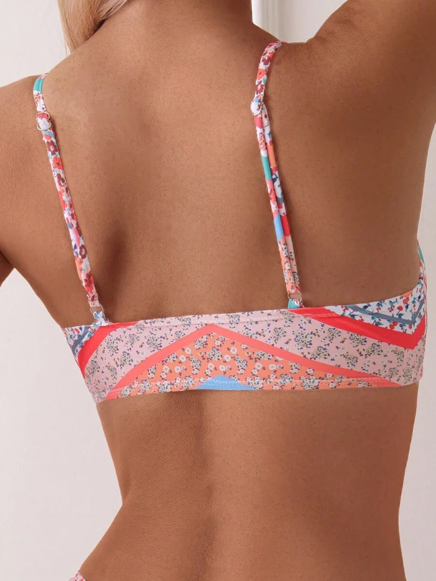 Women's Ditsy Floral Bikini Set - Ruched Spaghetti Strap, Hipsters, High Waist, Multicolor
