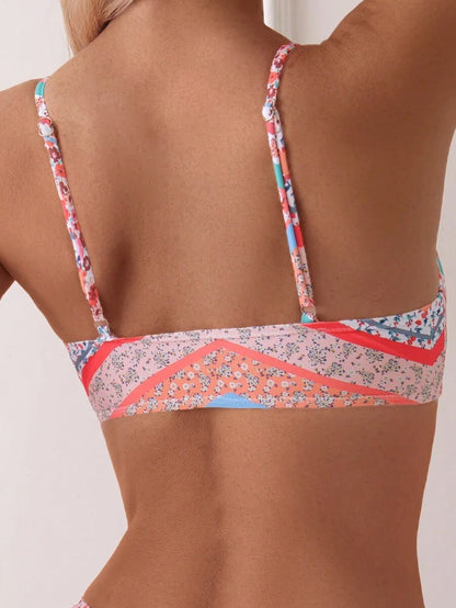 Women's Ditsy Floral Bikini Set - Ruched Spaghetti Strap, Hipsters, High Waist, Multicolor