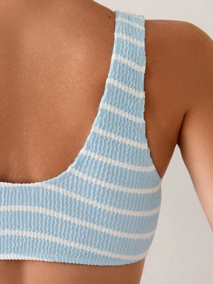 Women's 2-Piece Striped Bikini Set - V-Neck, High Waist, Knot Detail, Multicolor
