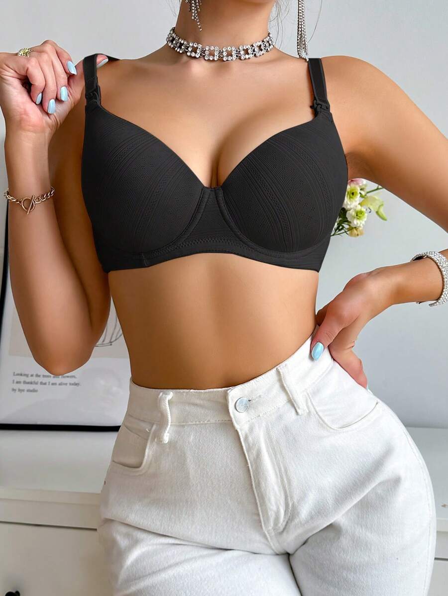 Maternity Push Up Nursing Bra - Solid Color Comfortable Wireless Breastfeeding Lift Up Lingerie