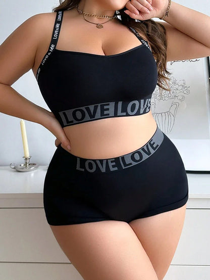 Plus 2pcs Letter Jacquard Seamless Sports Bra Set - High Elasticity Lift Activewear