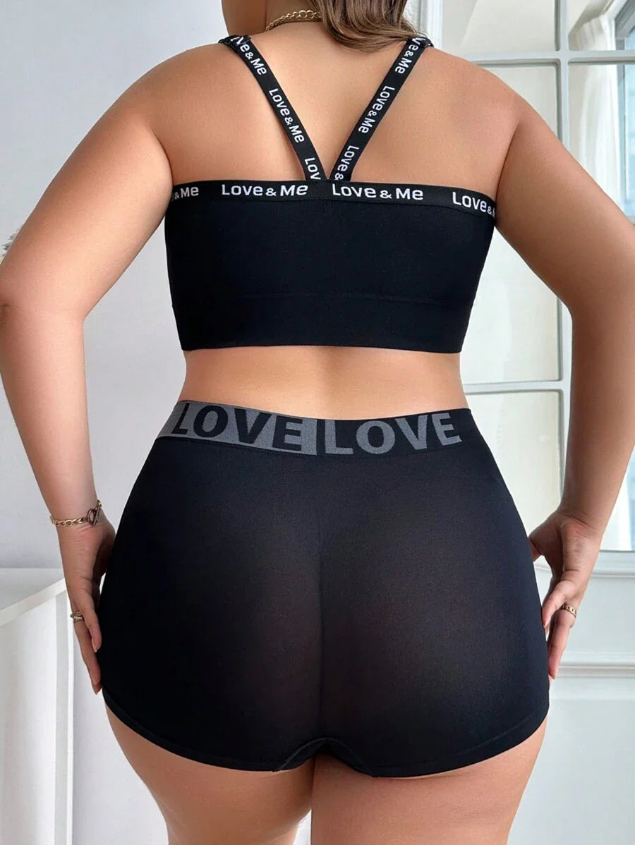 Plus 2pcs Letter Jacquard Seamless Sports Bra Set - High Elasticity Lift Activewear