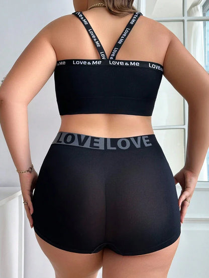 Plus 2pcs Letter Jacquard Seamless Sports Bra Set - High Elasticity Lift Activewear