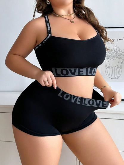 Plus 2pcs Letter Jacquard Seamless Sports Bra Set - High Elasticity Lift Activewear