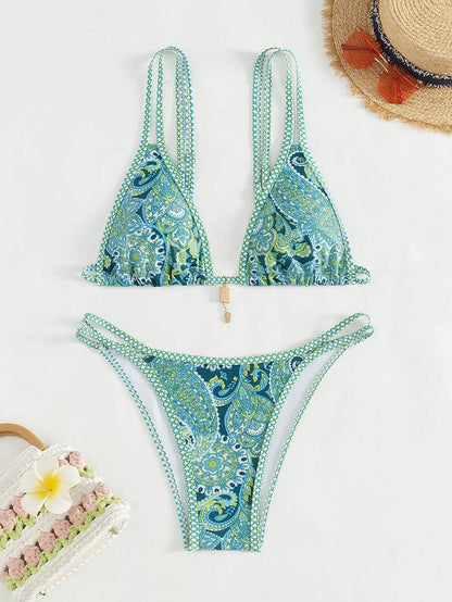 Swim Vcay Women's Summer Beach Floral Print Sexy Bikini Set