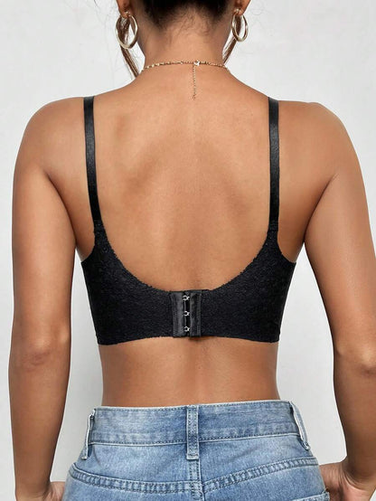 Lace Trim Nursing Bra Front Closure Wireless Maternity Bralette, Black Seamless Maternity Intimates with Lightly Lined Support