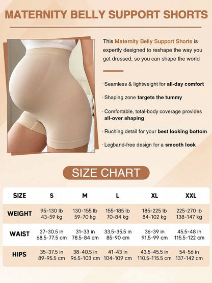 Maternity High Waist Belly Support Shorts - Expandable Abdominal Panel