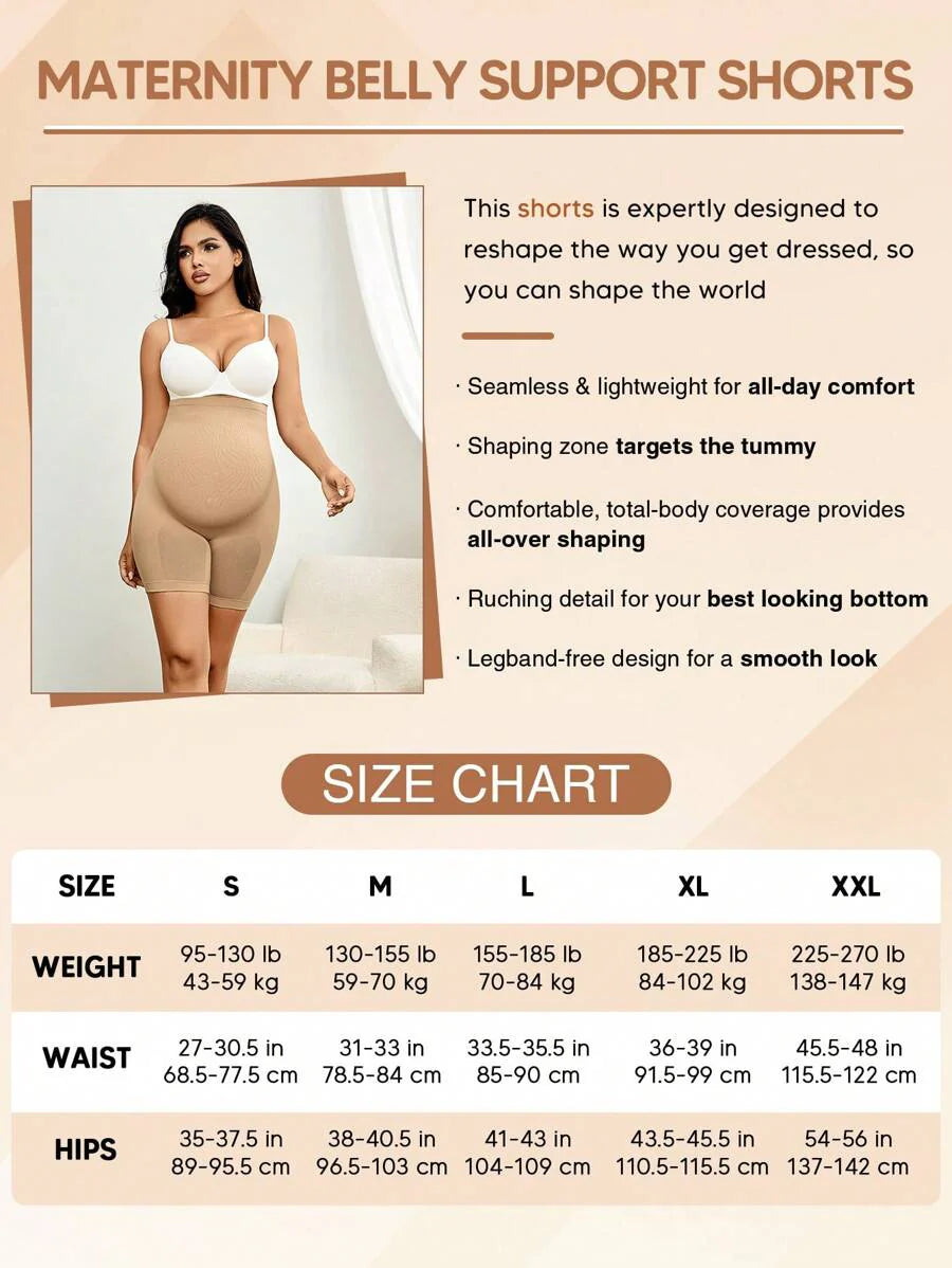Maternity Solid Color Knee-Length Shorts - High Stretchy Summer Comfort