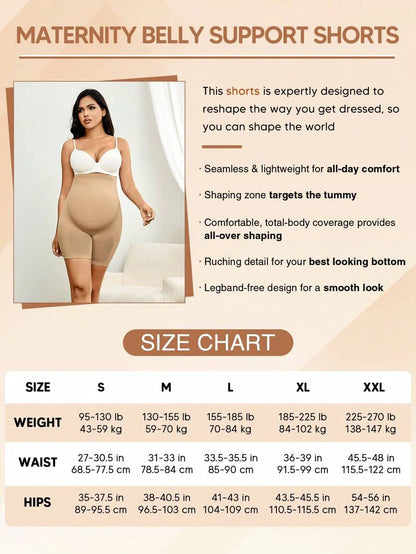 Maternity Solid Color Knee-Length Shorts - High Stretchy Summer Comfort