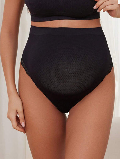 Maternity Panties - High Waist Lace Triangle Solid Color Patchwork Soft Comfortable, Pregnancy