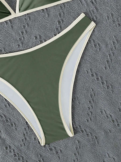Swim Vcay Summer Beach Women Vacation Color-Block Halter Strap Bikini Set With Separated Bikini Set