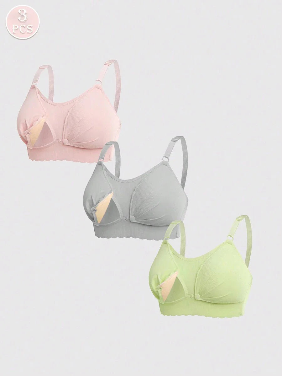3PCS Maternity Nursing Bra Set Women Soft Skin Friendly Wireless Comfortable Breastfeeding Lingerie Bra