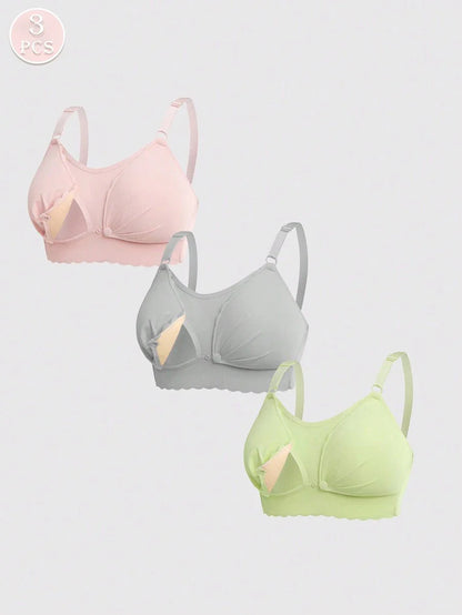 3PCS Maternity Nursing Bra Set Women Soft Skin Friendly Wireless Comfortable Breastfeeding Lingerie Bra