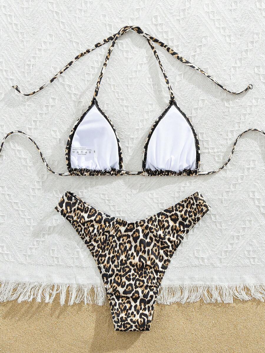 Women's Halter Triangle Bikini Set - Backless, High Waist, High Cut, Black