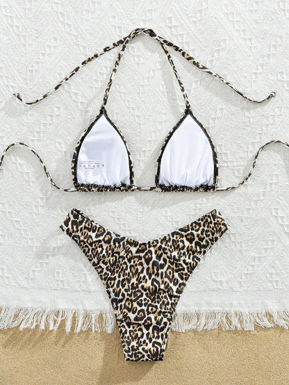 Women's Halter Triangle Bikini Set - Backless, High Waist, High Cut, Black
