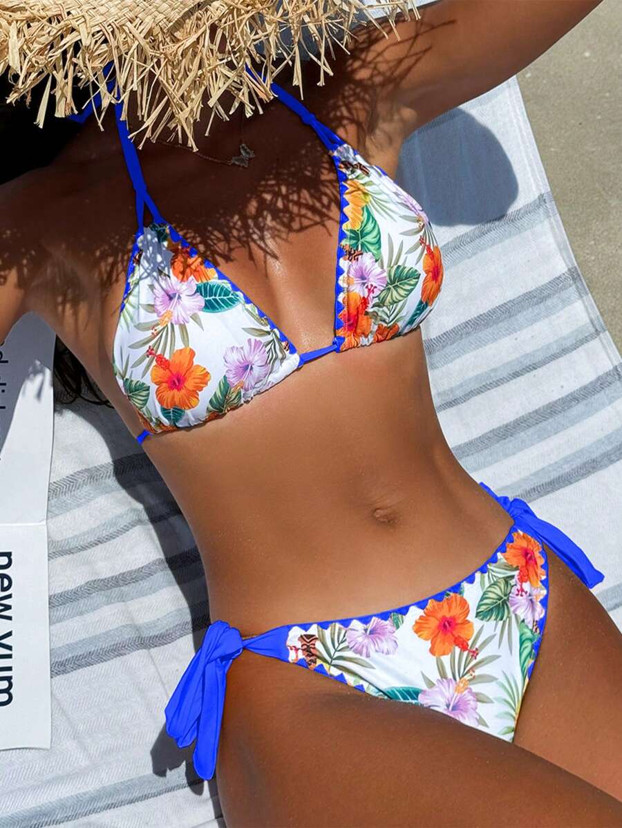 Swim Vcay Women's Fashion Summer Vacation Shell Print Halter Bikini Set