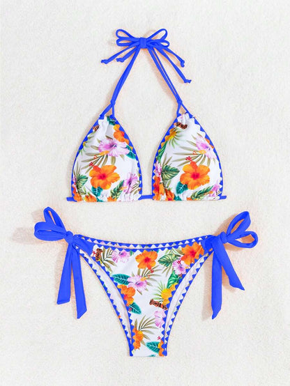 Swim Vcay Women's Fashion Summer Vacation Shell Print Halter Bikini Set
