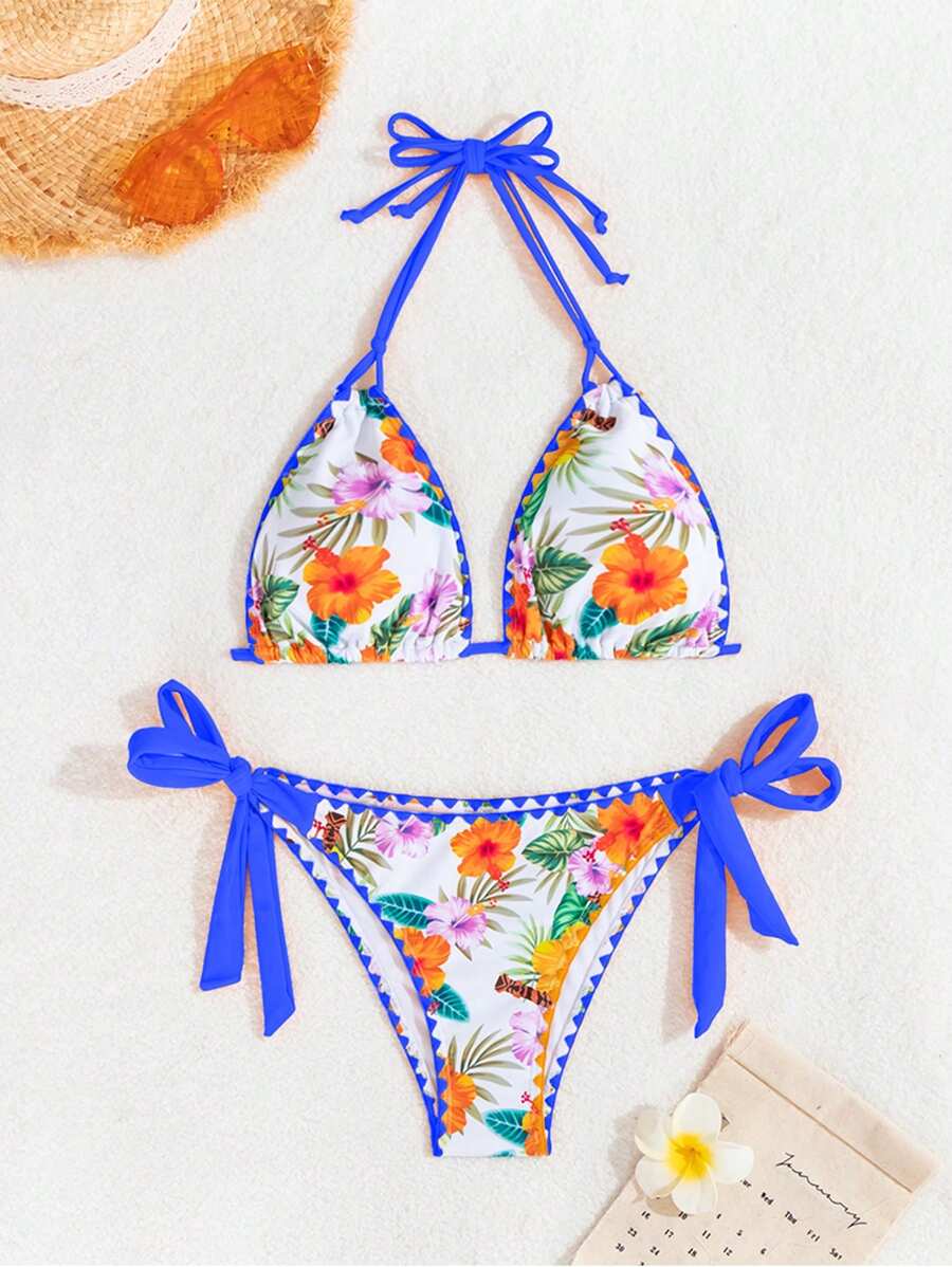 Swim Vcay Women's Fashion Summer Vacation Shell Print Halter Bikini Set